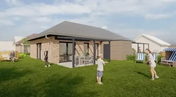 3D-Ansicht Ferienhaus Möwe Garten mit Terrasse